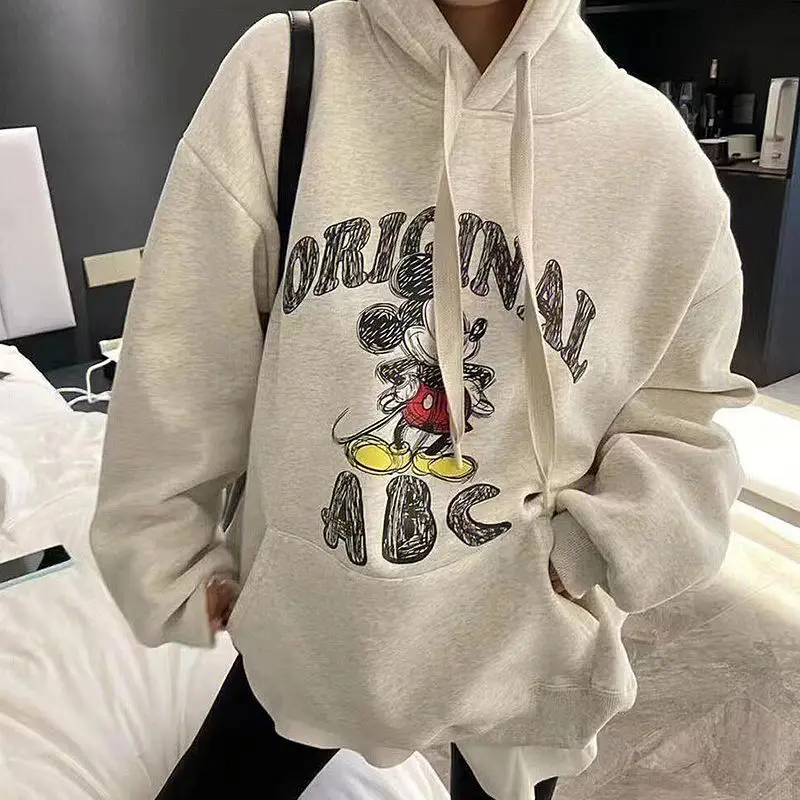 

Disney Mickey New Cartoon Hooded Sweatshirt Women's Winter Loose Versatile Trend Hoodie College Style Casual Korean Version Top