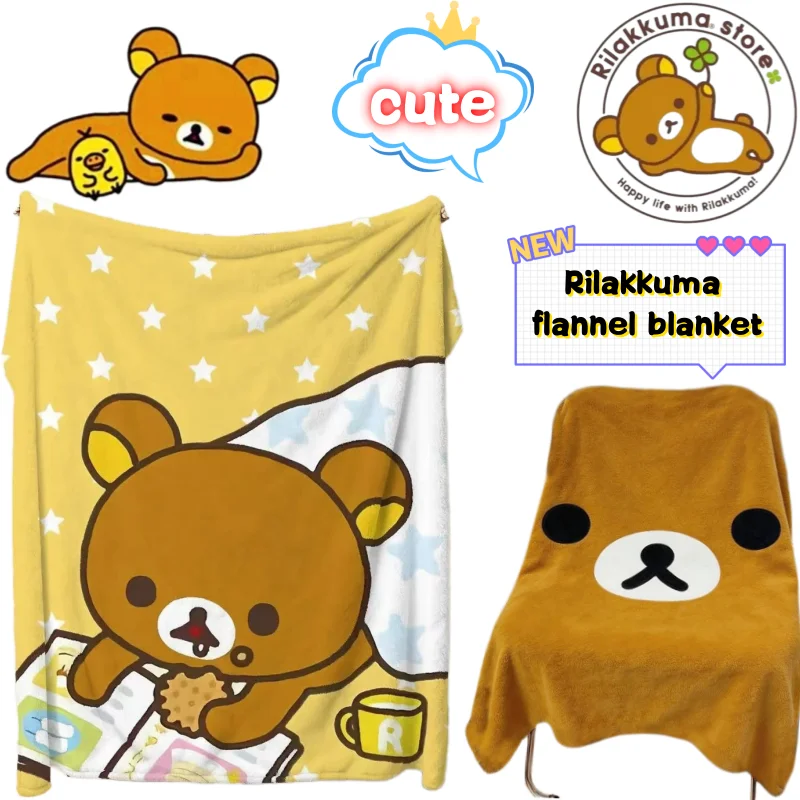 Rilakkuma Flanelldecke, kreatives, hochwertiges Anime-Cartoon-Design, digital bedruckt, verdickt, warm, weich, für Männer und Frauen, als Schlafdecke geeignet. – Detail 1