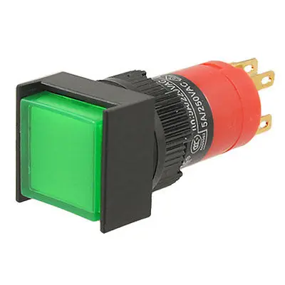 Green Square Lamp Self-locking Push Button Switch AC 250V