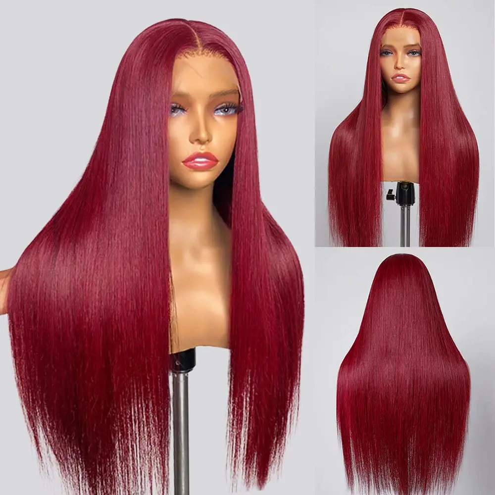 

99j Burgundy 13x6 Hd Lace Front Human Hair Wig 13x4 Brazilian Red Straight Lace Front Colored Human Hair Wigs For Women