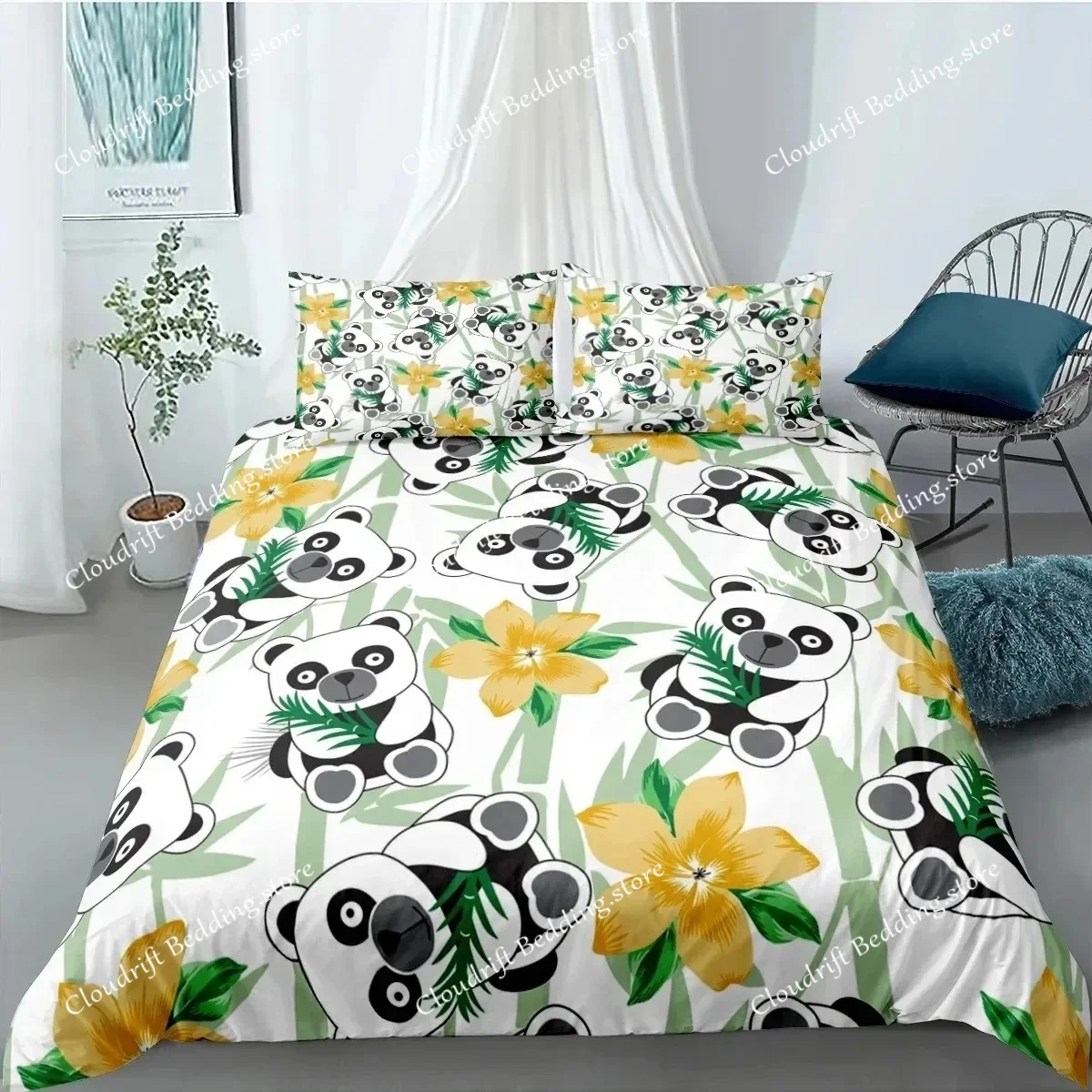 Cartoon Cute Panda Polyester Bedding Sets Child Kids Covers Boys Bed Linen Set For Teens King Size Bedding Set Luxury Gift