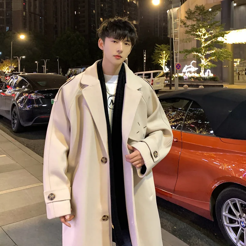 

2023 Autumn and Winter Boutique Wool Blends Classic Solid Color Thick Warm Men's Extra Long Wool Trench Coat Male Jacket Q71