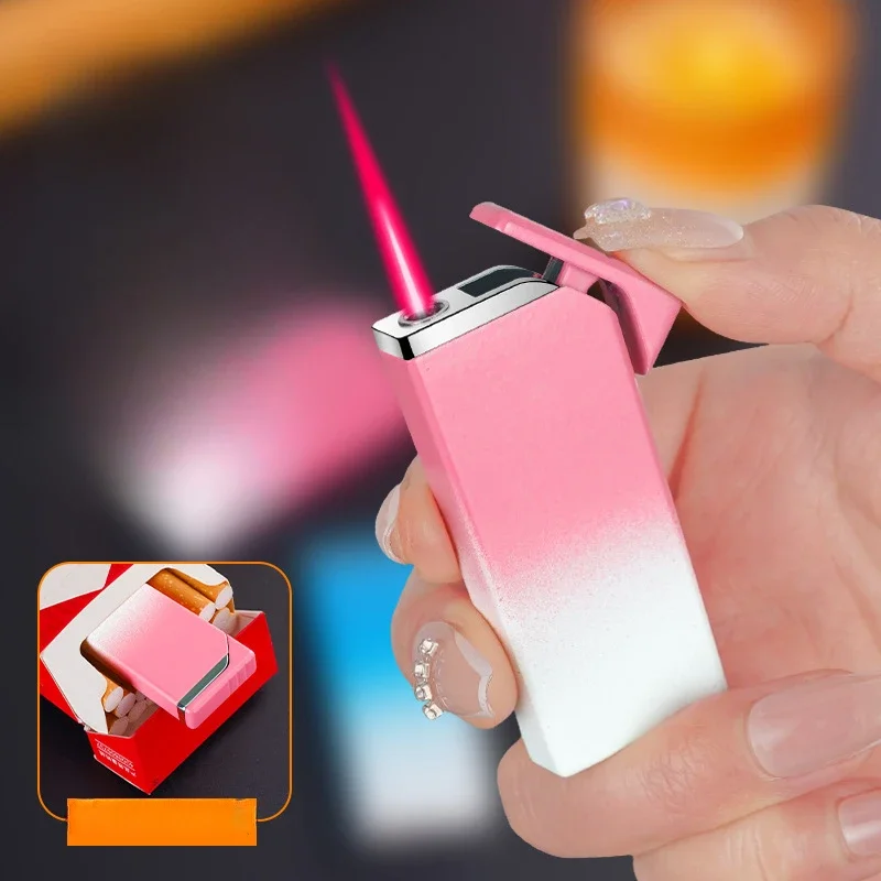 Small Mini Portable Inflatable Lighter High Value Slim Gradient Color Open Flame Gift Outdoor Ignition Tool