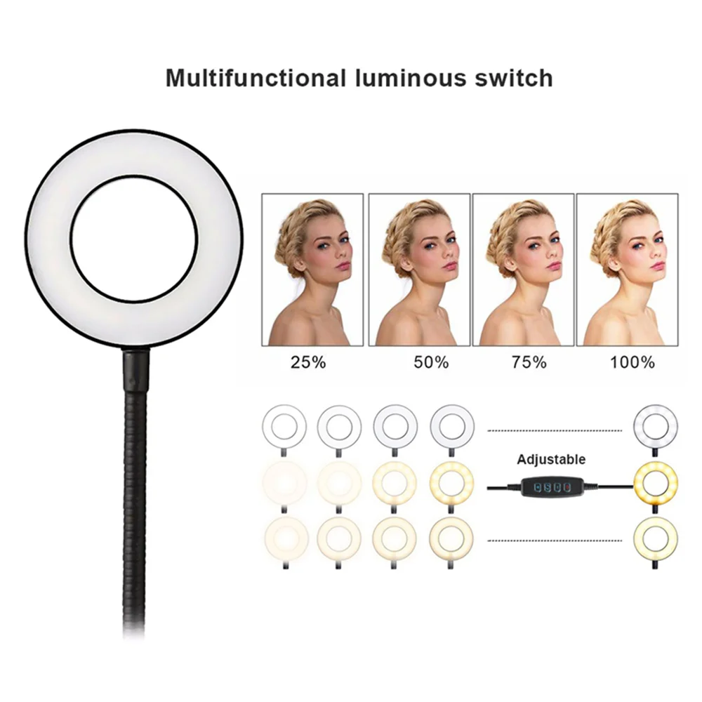 Clip on LED Reading Light Kids Desk Lamp Flexible Gooseneck with Phone Holder Lazy Selfie Ring Light LED Makeup Mirror Lights