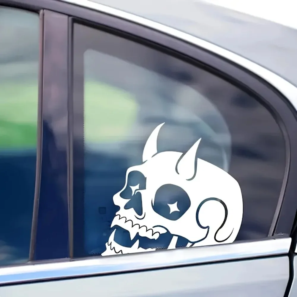 2D Flat, 1pc Devil Skull Sticker Compatible for Helmets, Fridge Magnets & Walls - Vinyl Decal with Semi-Matte