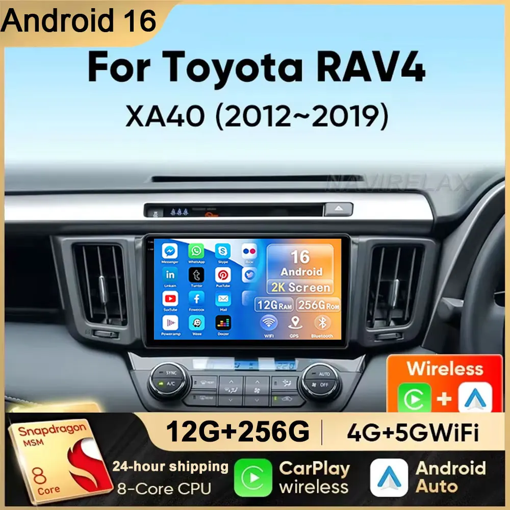 Android 16 Carplay Auto Car radio For Toyota RAV4 RAV 4 Xa40 2012 2013 2014 2015 2016 2017 2018 2019 Stereo Multimedia Player BT