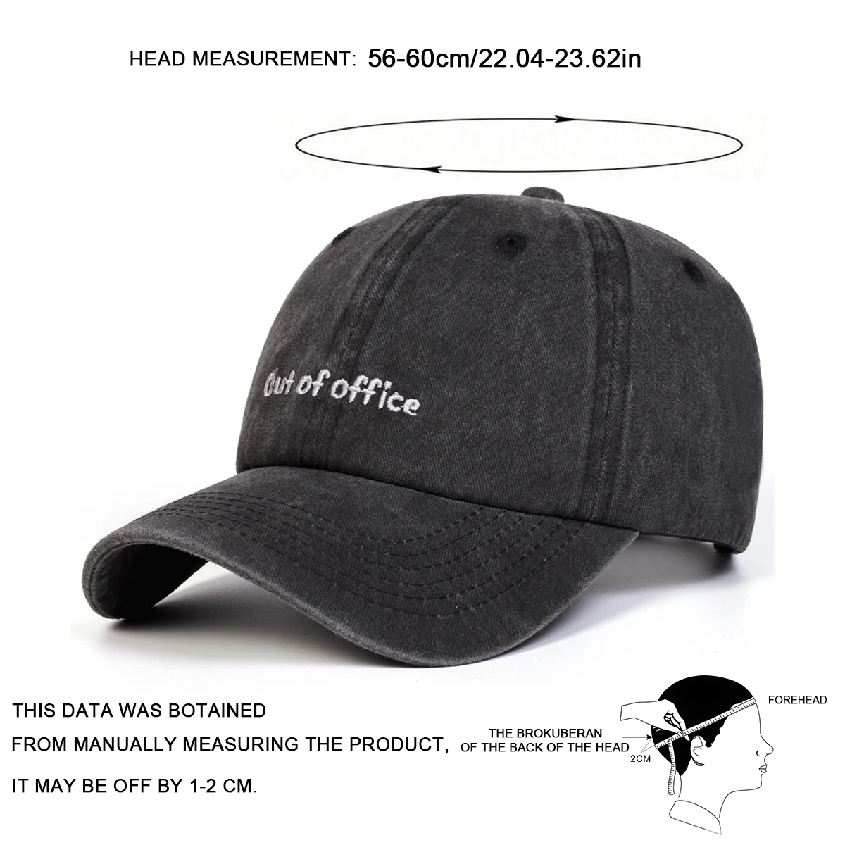 Unisex OUT OF OFFICE Letter Embroidery Wash Baseball Caps Spring Autumn Outdoor Adjustable Casual Hats Sunscreen Hat Sports Cap