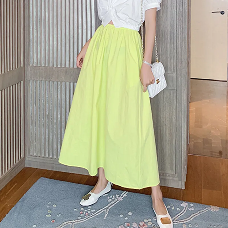 Sommer Damen Maxirock Vintage Damen lässige Baumwollleinenröcke, Marke Herbströcke rosa gelb lila Saia Plissada