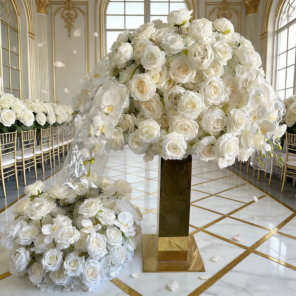 

Искусственный цветочный шар 80-40 см: белые розы и фаленопсисы для декора свадебной сцены, обеденных столов, геометрических композиций и оформления проходов