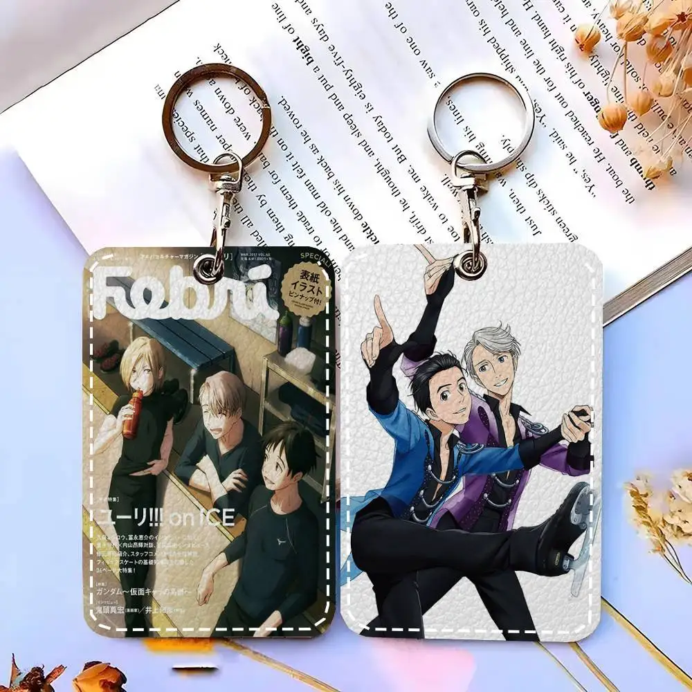 Anime Y-YURi On ICE Card Case Keychain Access Card Bag Key Tag Ring Leather Card Holder Key Ring Access view 5
