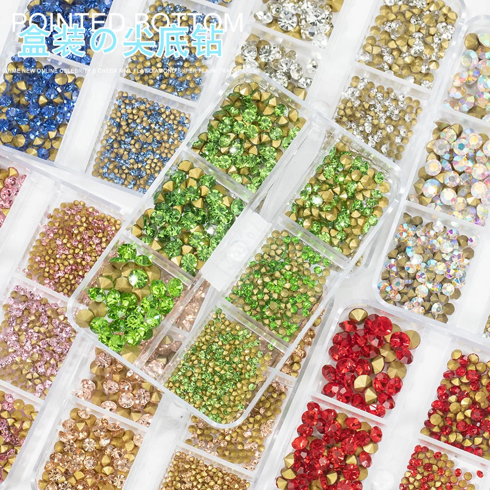 

3D Shiny Crystal Nail Art Diamond Pointed Bottom Drill Clear Paillettes Gemstone DIY Nail Decoration Accessories