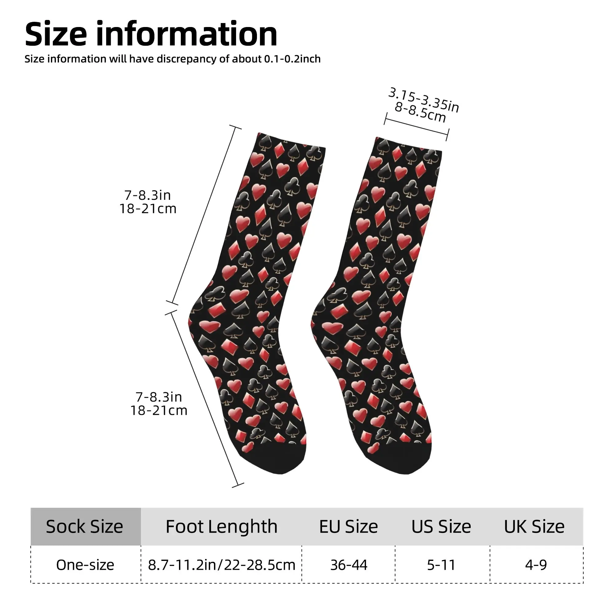 Custom Poker Playing Card Symbols Men Women Crew Socks Unisex Kawaii 3D Printing Heart Spade Diamond Club Dress Socks #6