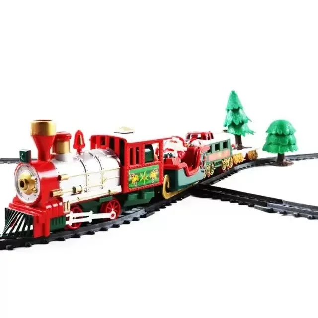 FY Christmas Electric Train Set with Music Lights, Railway Track Decorations, Home Decor Accessories, Kids Toy Holiday Gift