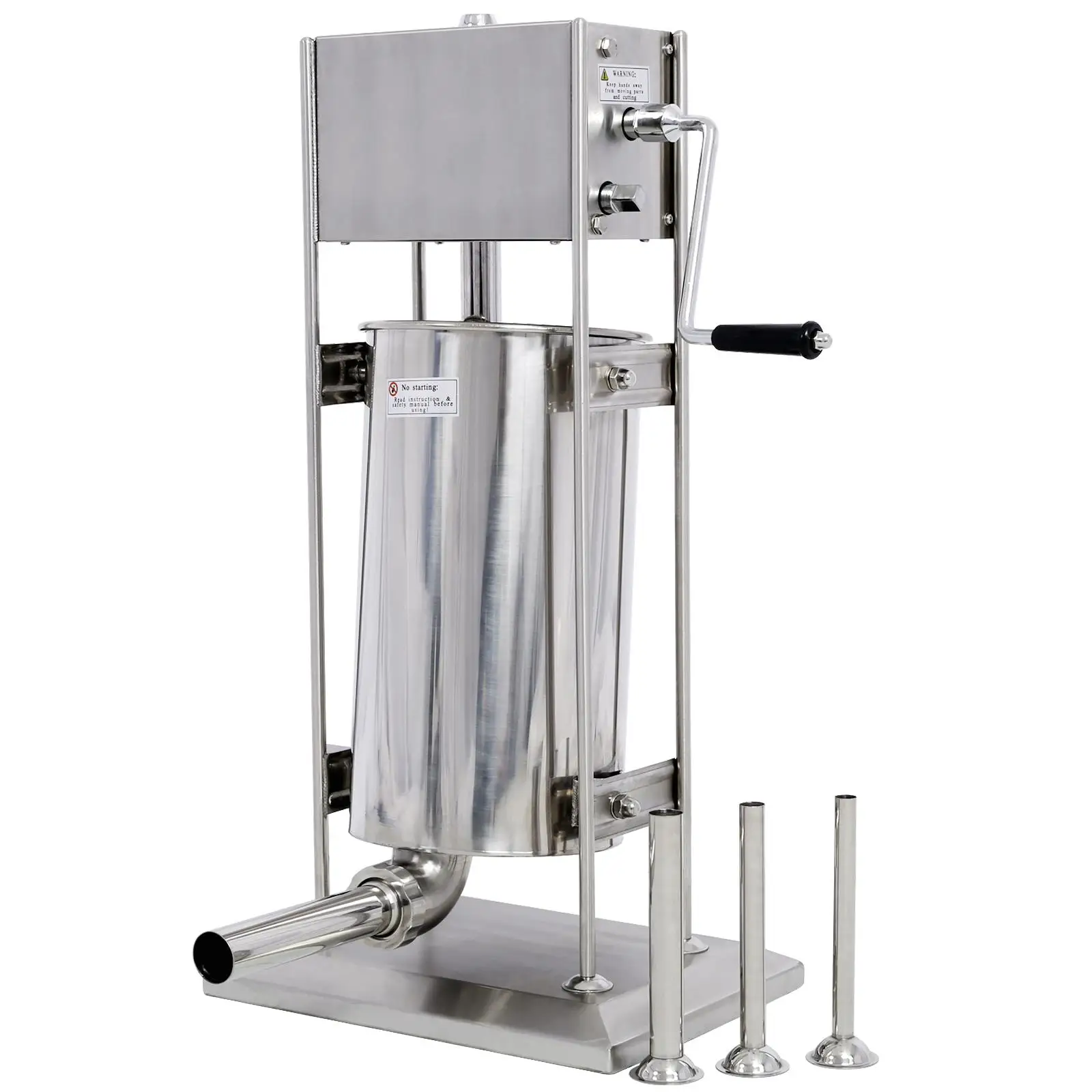 Stainless Steel Dual Sausage Stuffer 32LB/15L - Vertical Meat Filler with 4 Tubes for Commercial Use