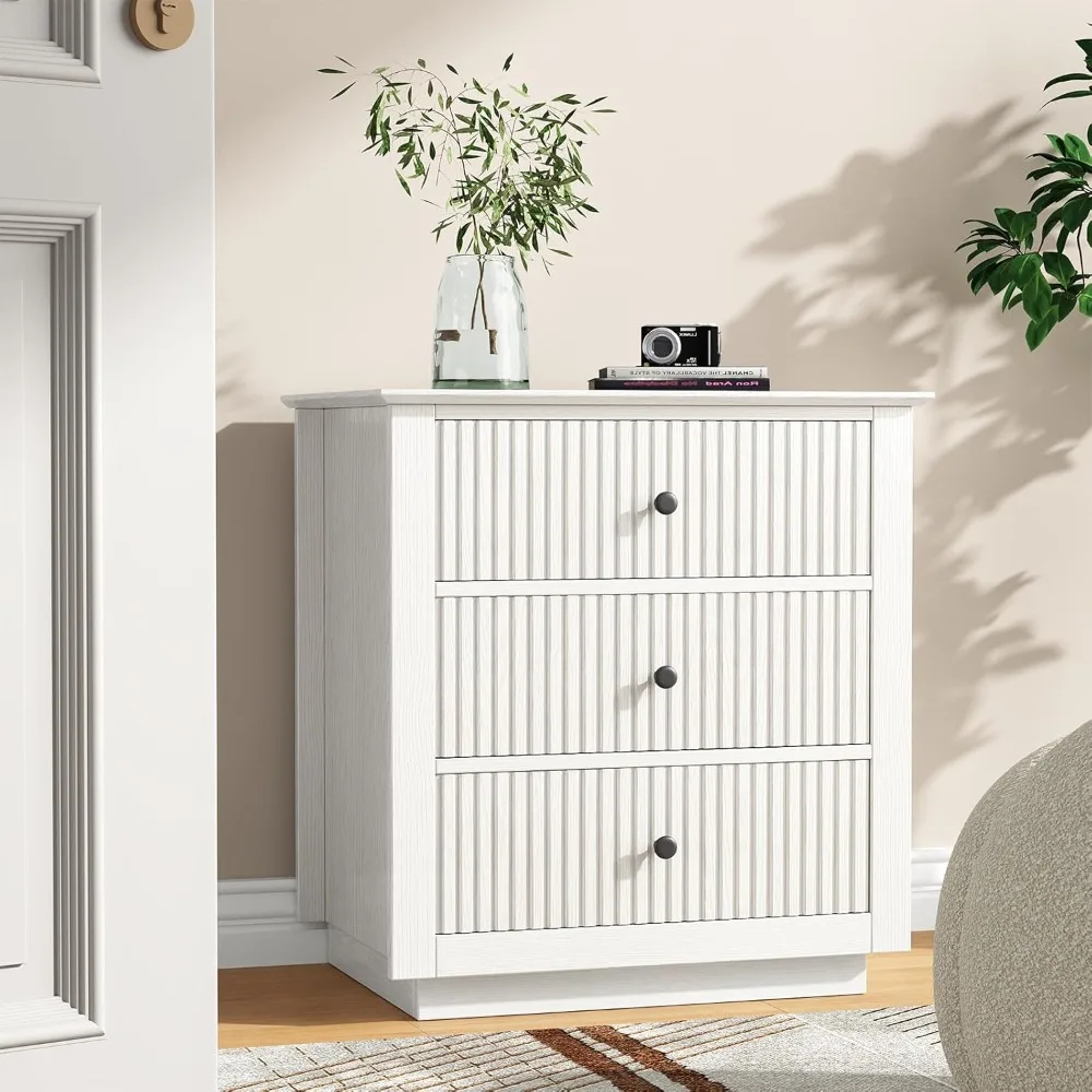 مجموعة منضدة واسعة مقاس 24 بوصة مكونة من 2 مع قاعدة شحن، ومنضدة ليلية مخددة مع 3 أدراج، وخشب حديث بجانب الطاولة #3