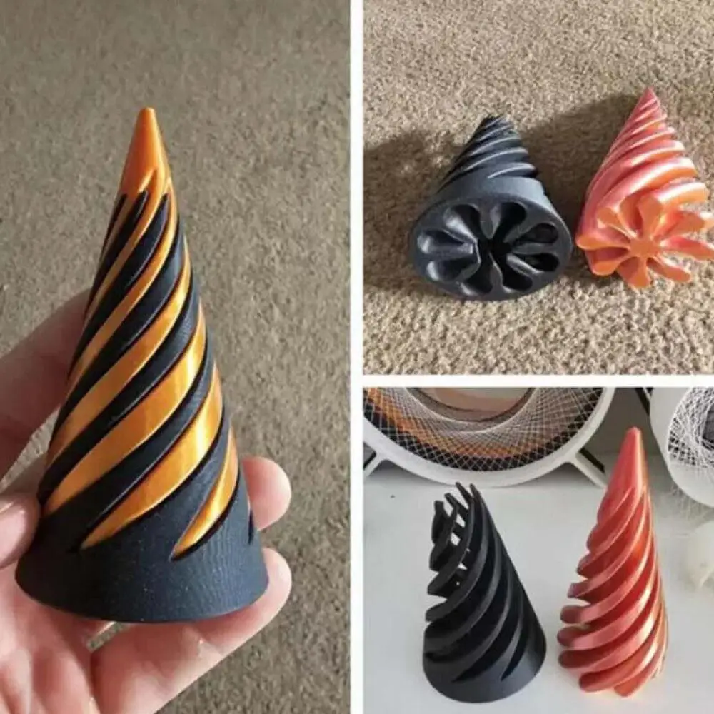 3D Printed Spiral Cone Toy Impossible Pyramid Passthrough Sculpture Pass Through Pyramid Fidget Toy Mini Vortex Thread Illusion