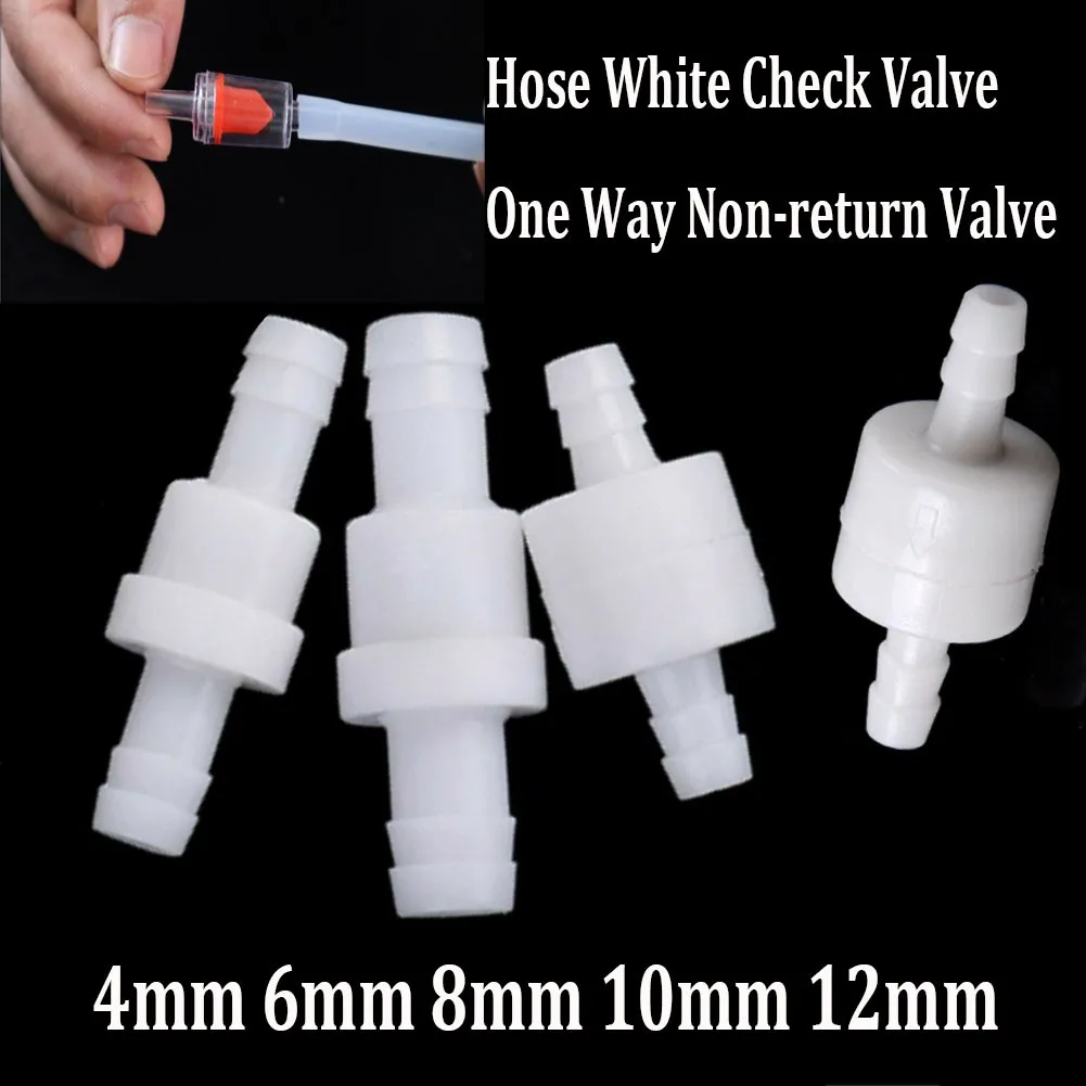 Plastic Non-return Pressure Type White One-Way 4/6/8/10/12mm Water Inline Fluids Hose Barbed Check Valve for Gas Fuel Liquid