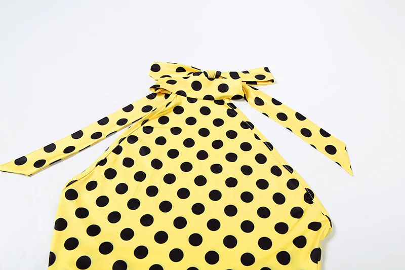 Polka Dots Print Lace Up Halter Backless Skinny Knee Length Jumpsuits Women Sexy Sleeveless Ruched Peach Hips Rompers Overalls