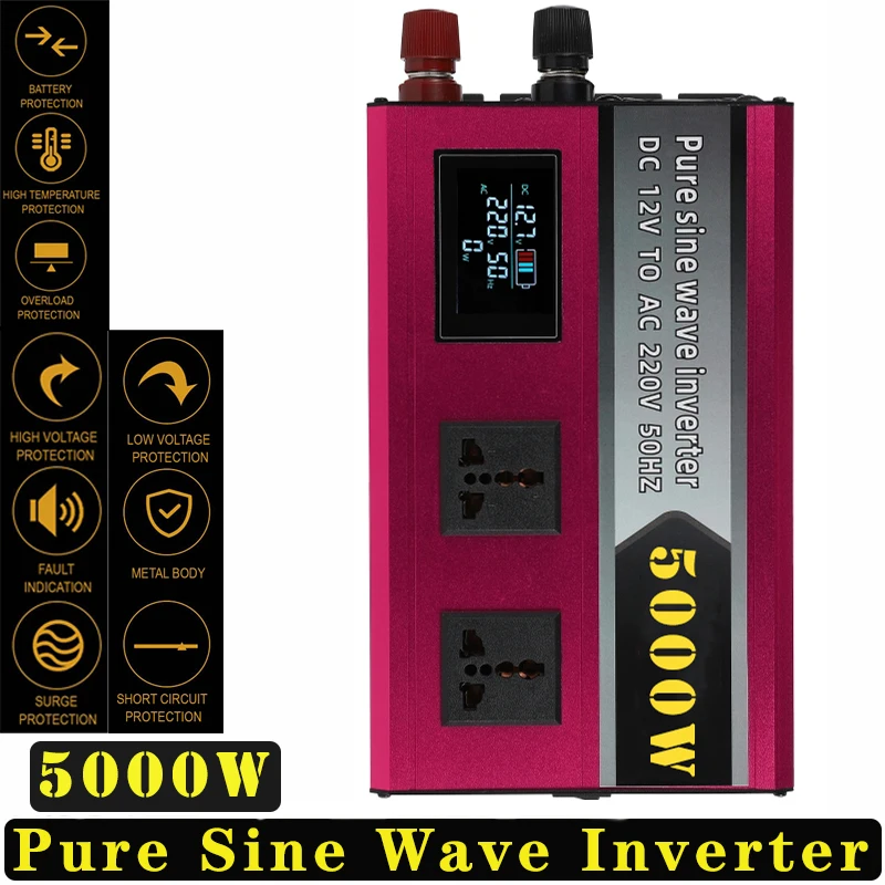 Pure Sine Wave Inverter 5000W 12V/24V/48V/60V/72V Converter Car Solar Energy LED Display High Power Inversor Voltage Converters