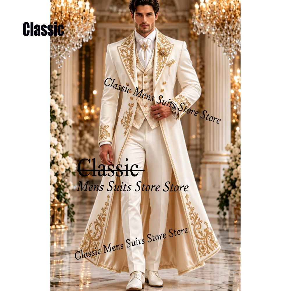 Customized Crystal Embroidery Men Suit 3 Pieces Sets Male Party Blazers Luxury Groom Evening Tuxedos Slim Gem trajes para hombre