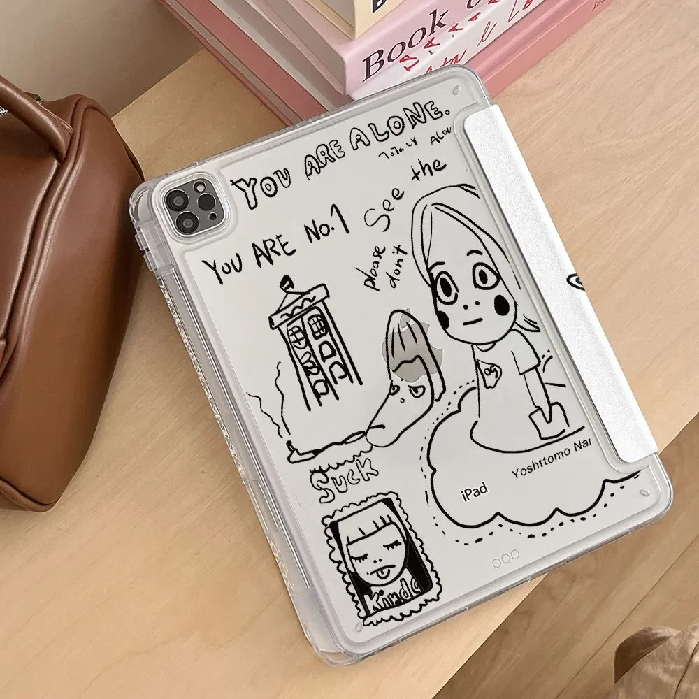 

Black Line Girl Tablet Case For iPad Pro 11 12.9 13 8.3 M2 M4 M3 9.7 10.2 5/6th 7/8/9 10th 11th Mini 6 7 Air 3 4 5 6 Stand Cover