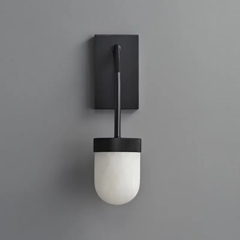 Modern Black Metal Alabaster Wall Lamp Fixed Arm Sconce for Bedroom Living Room Corridor Bathroom Home Decoration Lighting