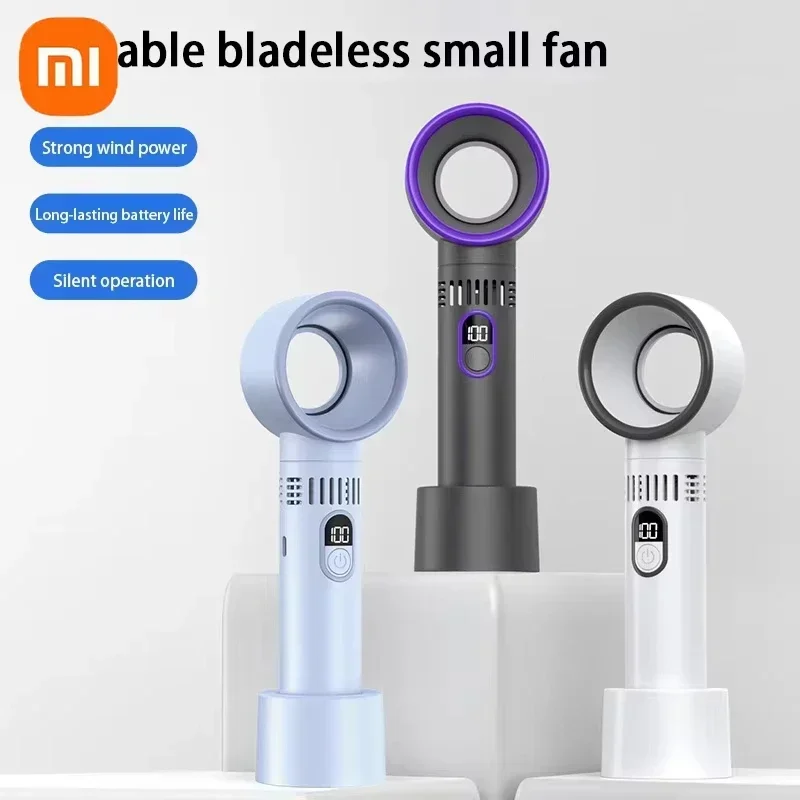 مروحة Xiaomi Mini بدون أوراق 100 مستوى عالية السرعة بدون أوراق، شاشة رقمية ذكية، شحن USB محمول، طاقة رياح عالية