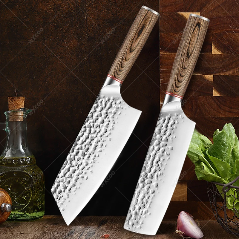 Chef Knife Cooking Forged Stainless Steel Head Kitchen Knife Santoku Knife Fruit Slicer Colorful Wooden Handle Meat Cleaver