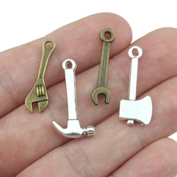 Newest Style 20 Pieces/Lot 24MM Antique Silver plated Or Bronze Diy Handmade Metal Small Mixed Charms Wrench Axe Hammer Tools