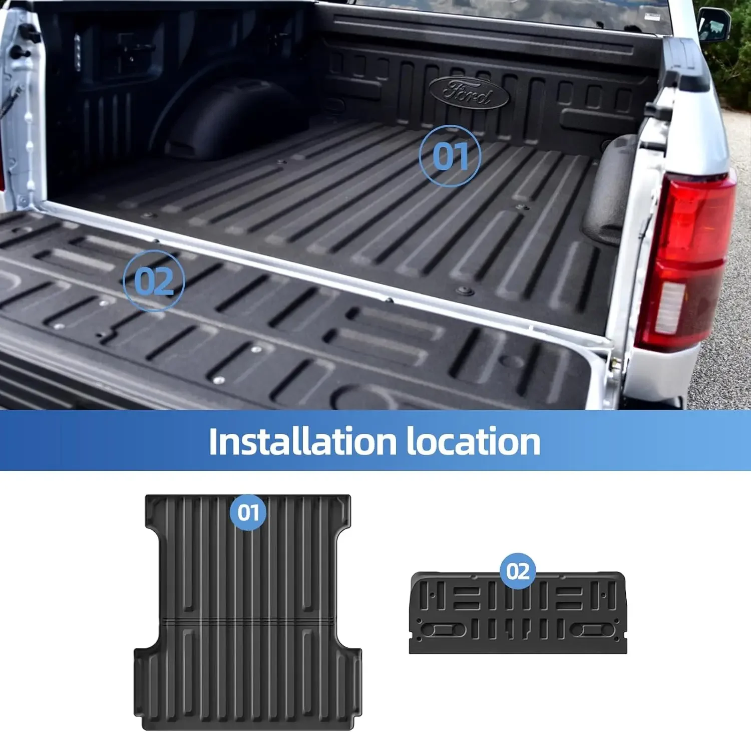 حصيرة سرير الشاحنة وحصيرة الباب الخلفي لسيارة Ford F-150 F150 2015-2023 Lightning Crew/SuperCrew (5.5FT، 67.1 بوصة سرير) جميع الأحوال الجوية TPE ثقيلة