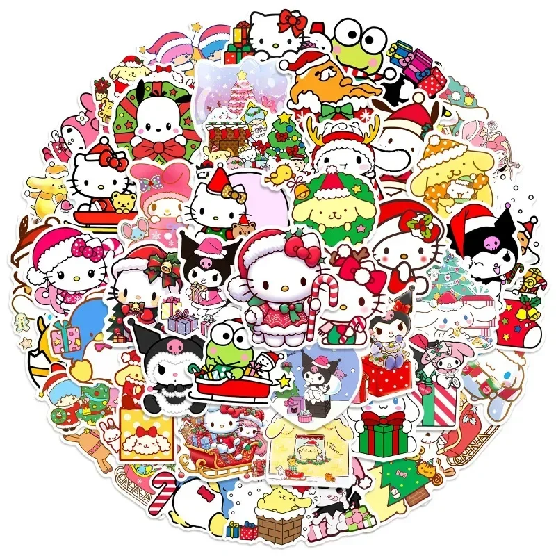 50 sztuk Sanrio Hello Kitty naklejki Cute Cartoon Kuromi Cinnamoroll wodoodporne naklejki dla dzieci zabawki dziewczyna i dziecko prezenty świąteczne