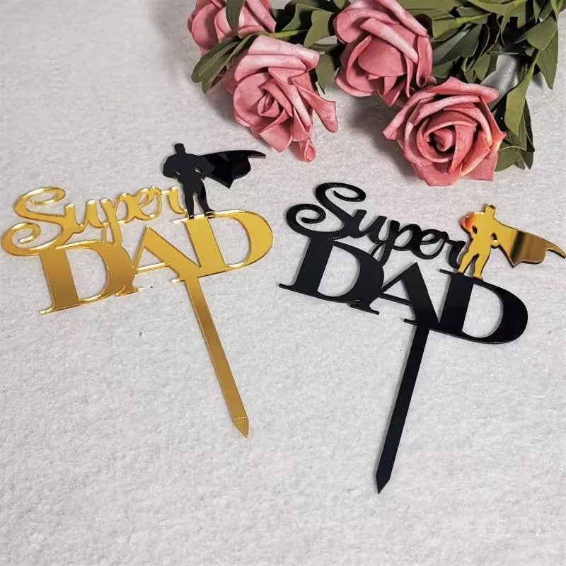 Super Father Father's Day Dessert Cake Topper Gold Acrylic DAD Birthday Party Cake Toppers Father's Day Gift Baking Decoration