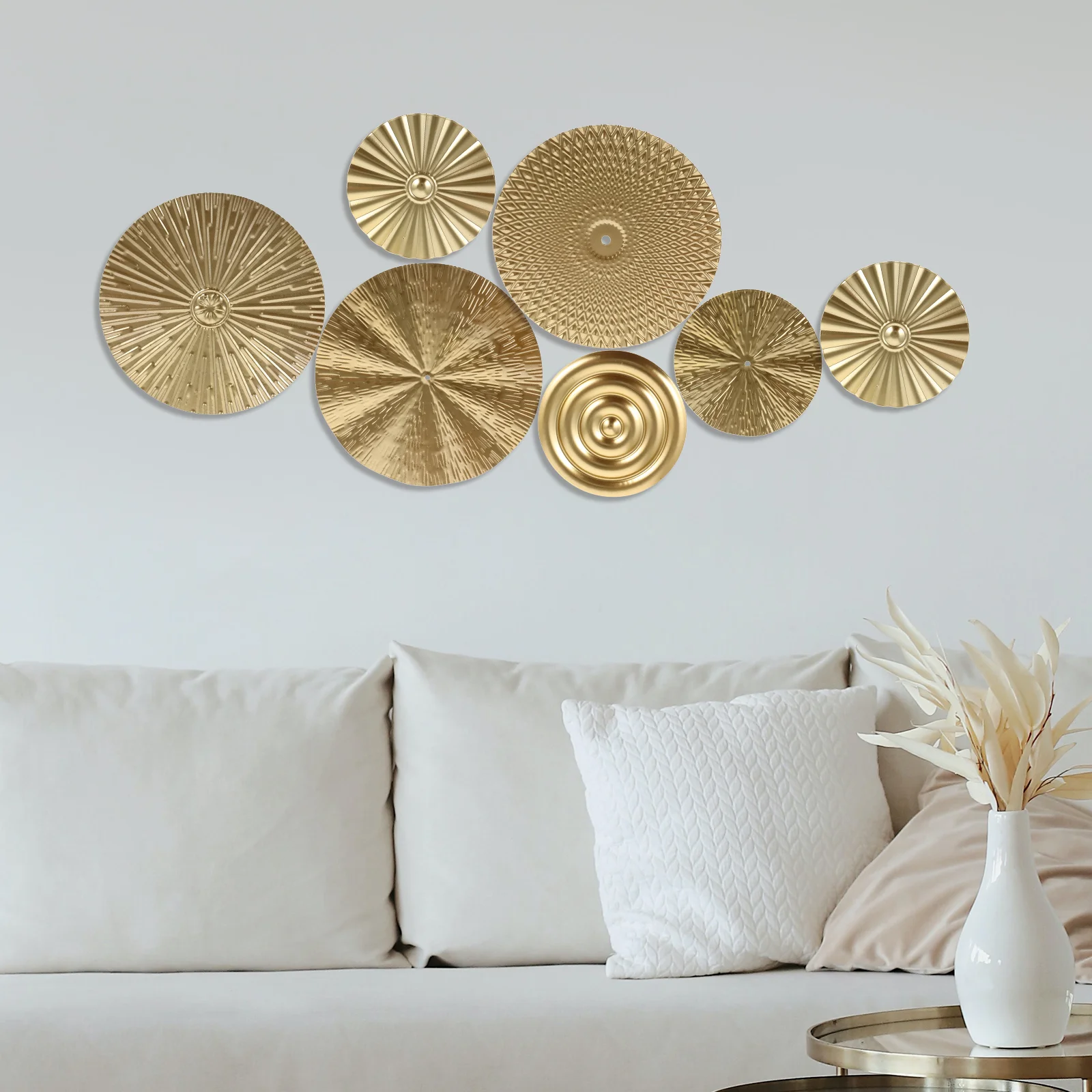 Golden Disc Wall Hanging Decor for Bedroom Artificial Accent Metal Home Decorations Living