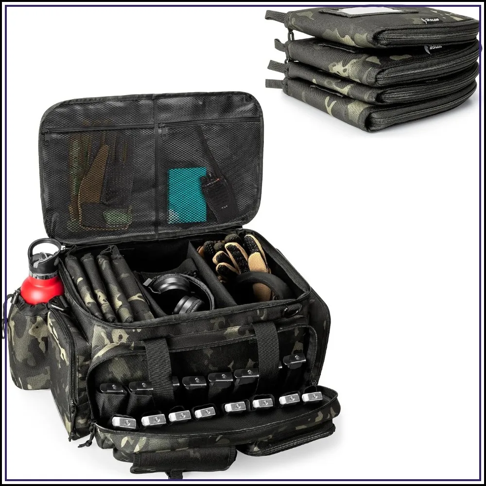 Bolsa Táctica para Pistola con 4 Estuches, Bolsa Acolchada para Armas con 16 Ranuras para Cargadores y Bolsillos Adicionales para Municiones y Artículos Esenciales
