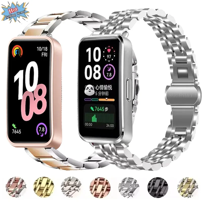 Edelstahlarmband für Huawei Band 8/9/10 Smartwatch, Metall, bequemes, atmungsaktives Armband für Huawei Band 10 9 8 Correa Belt