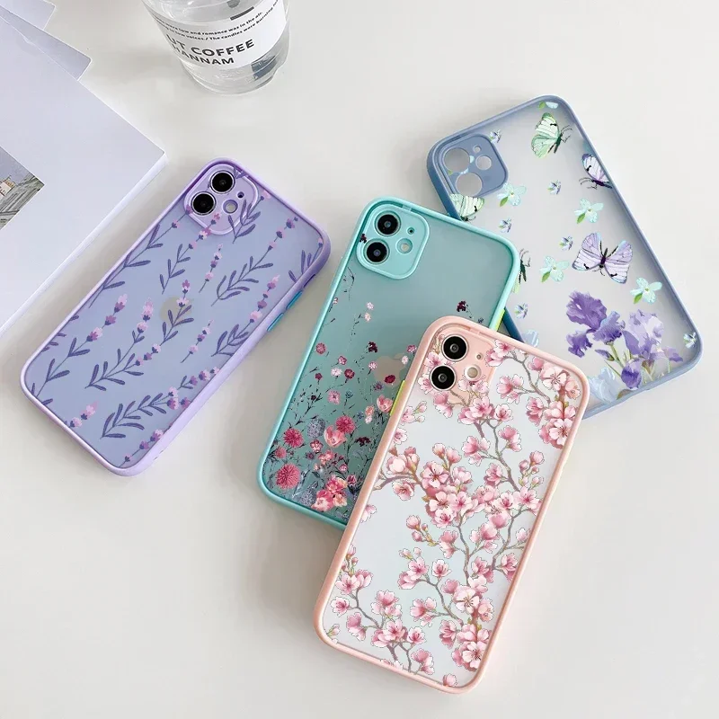 Vintage Leaves Flower Phone Case for IPhone 13 11 12 14 15 16 Pro MAX Mini X XR XS Max SE Plus Shockproof Hard PC Cover Fundas