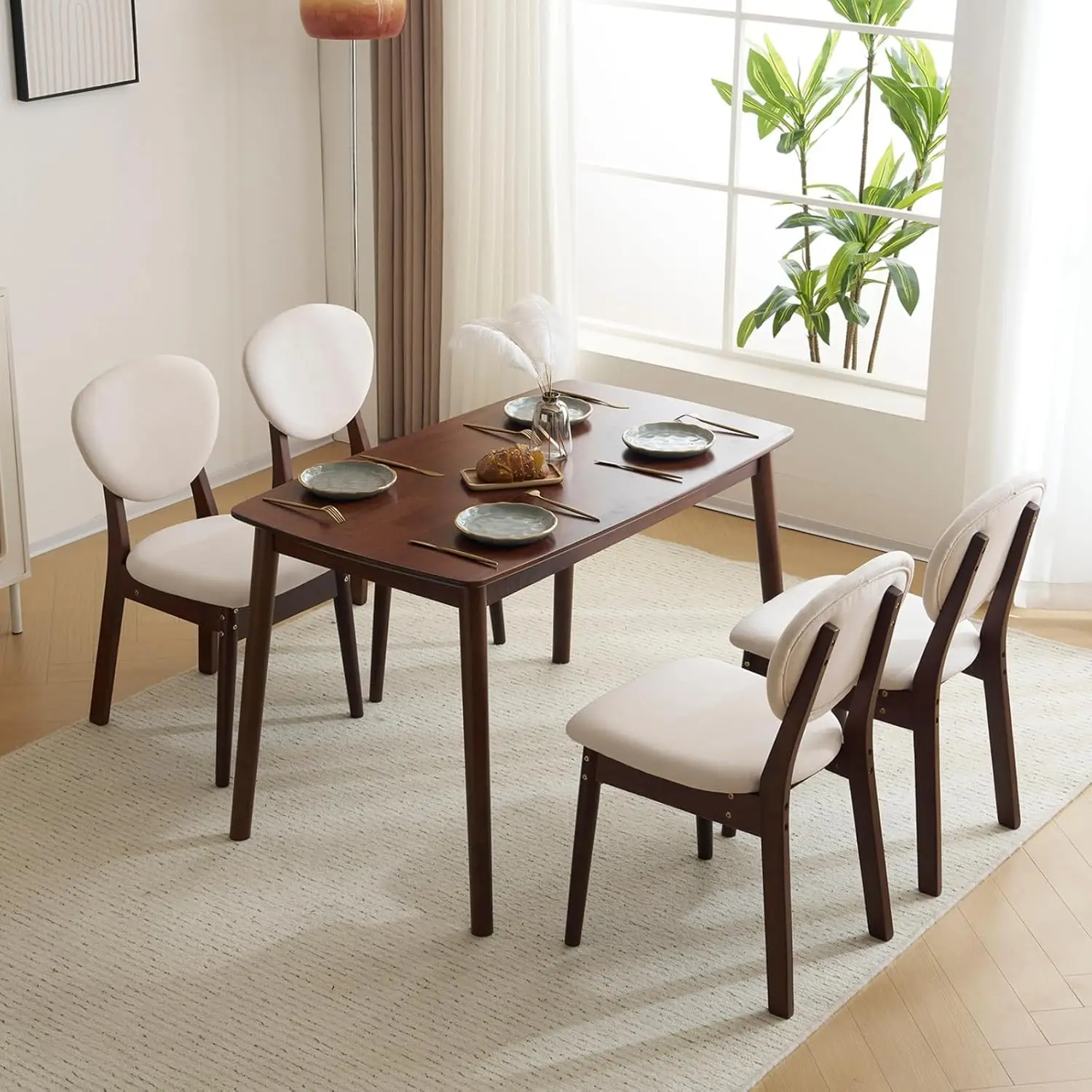 2025 USA Modern 5-Piece Brown Wood Dining Table Set for 4, for Kitchen/Small Apartment/Dining Room, Padded Seats & Backrests