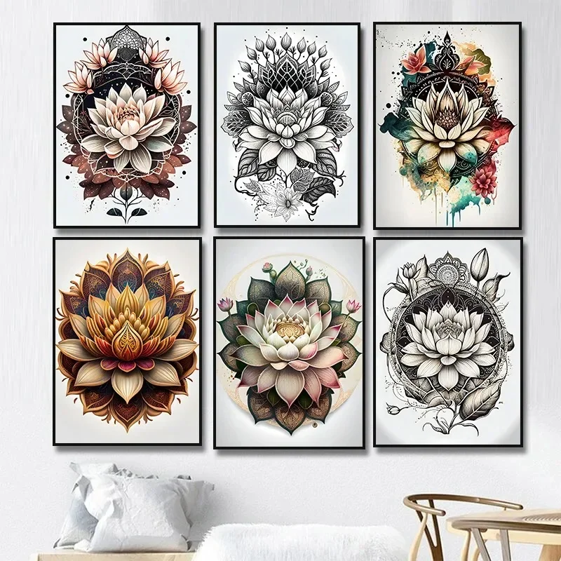Canvas Painting Golden Mandala  Buddha Lotus Wall Art Print Poster Picture Zen Yoga Meditation Living Room Home Decor