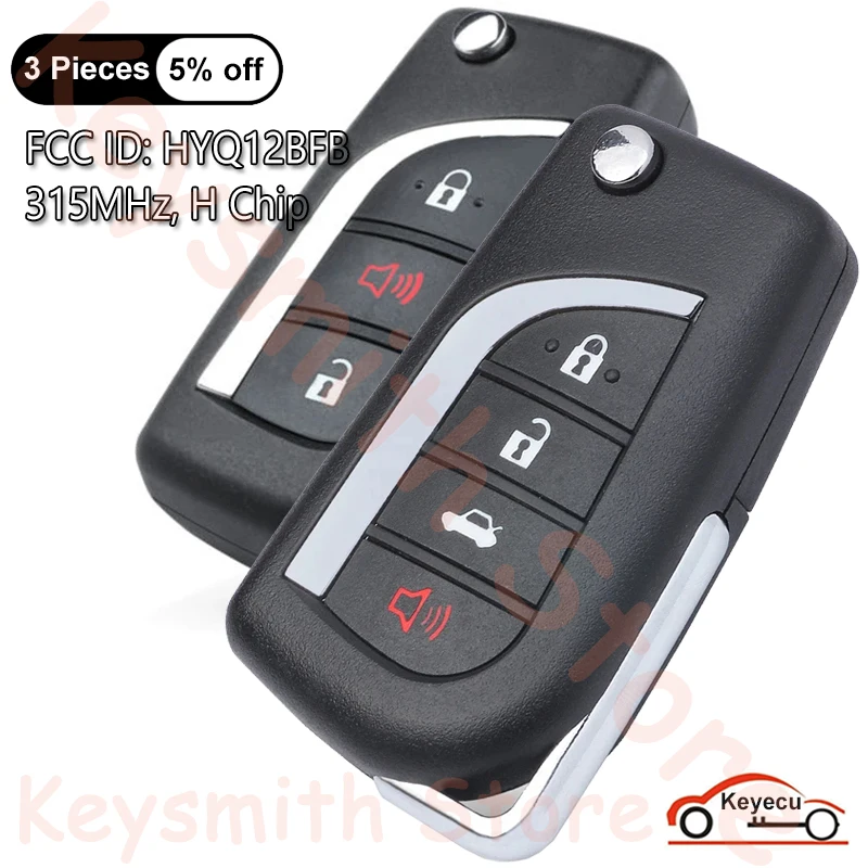 KEYECU 3 4 Buttons 315MHz H Chip for Toyota Camry 2018 2019 2020 2021 2022 2023 Auto Flip Remote Control Key Fob FCC# HYQ12BFB