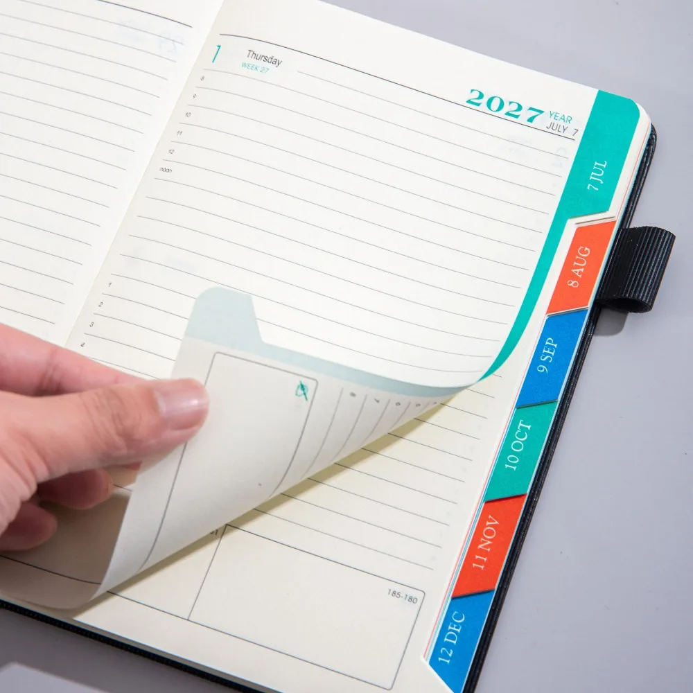 A5 2027 Constellation Pattern Calendar Notebook PU Leather Wear-resistant Schedule Planner Notepad Bookmark English