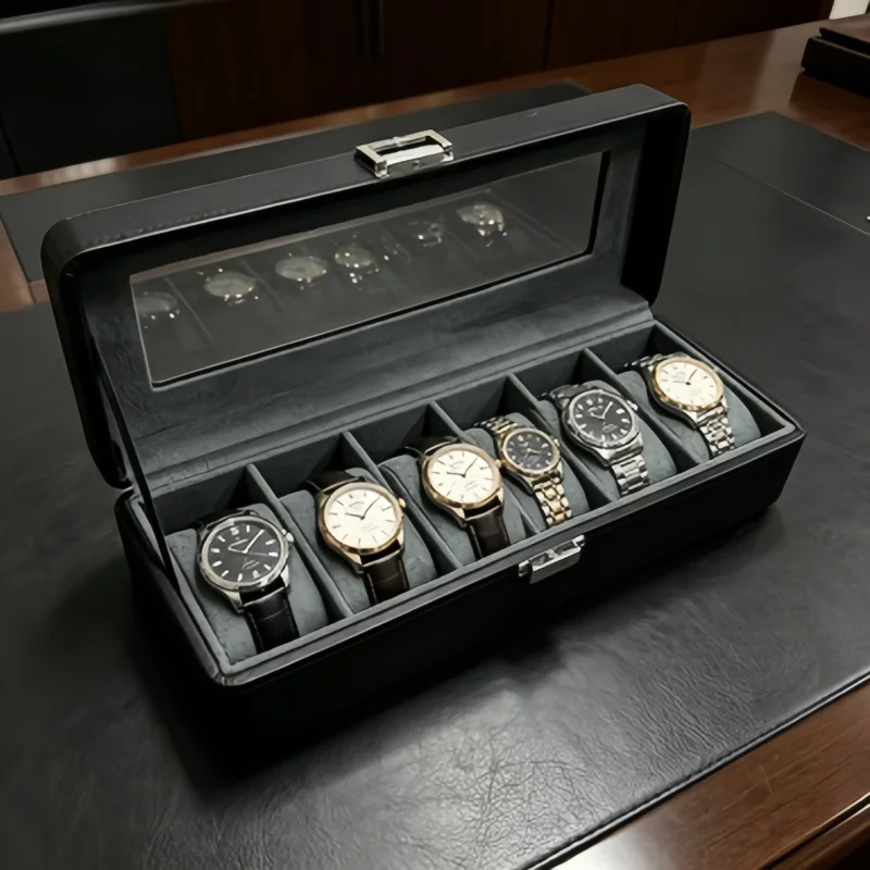 3-Pack Lockable Leather Watch Box Set Men's Watch Display Organizer Bracelet Storage Case 6 Slots