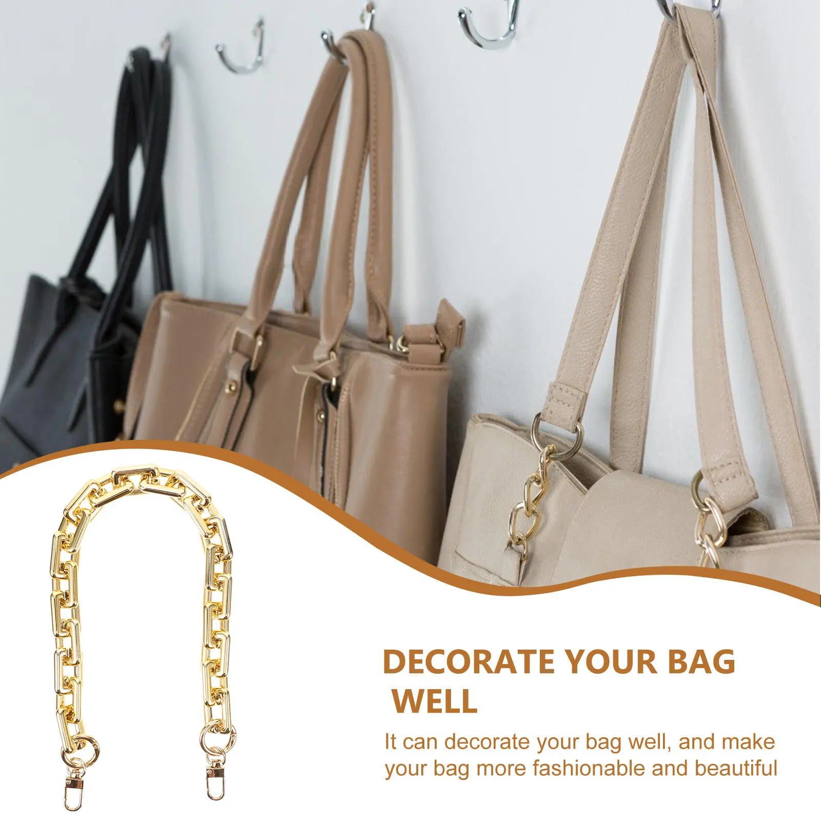 1Pcs Gold Crossbody Bag Chain Decorative Detachable Stylish Handbag Shoulder Strap Replacement DIY Purse Chain Accessories