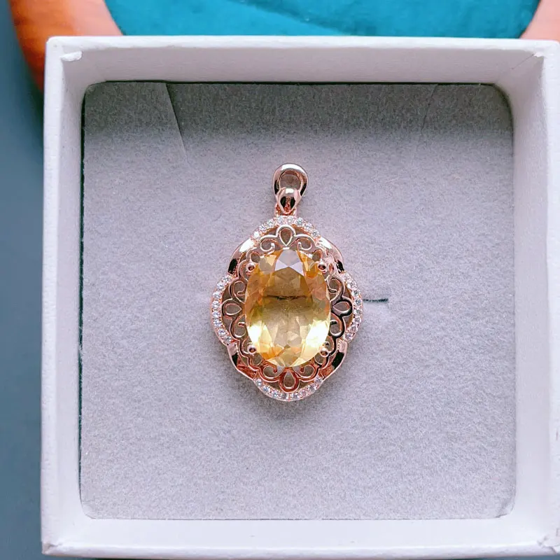 5ct Natural Citrine 925 silver Pendant Luxurious Oval Design Comes with Gift Fast Shipping 10*14mm Oval Cut Citrine Pendant