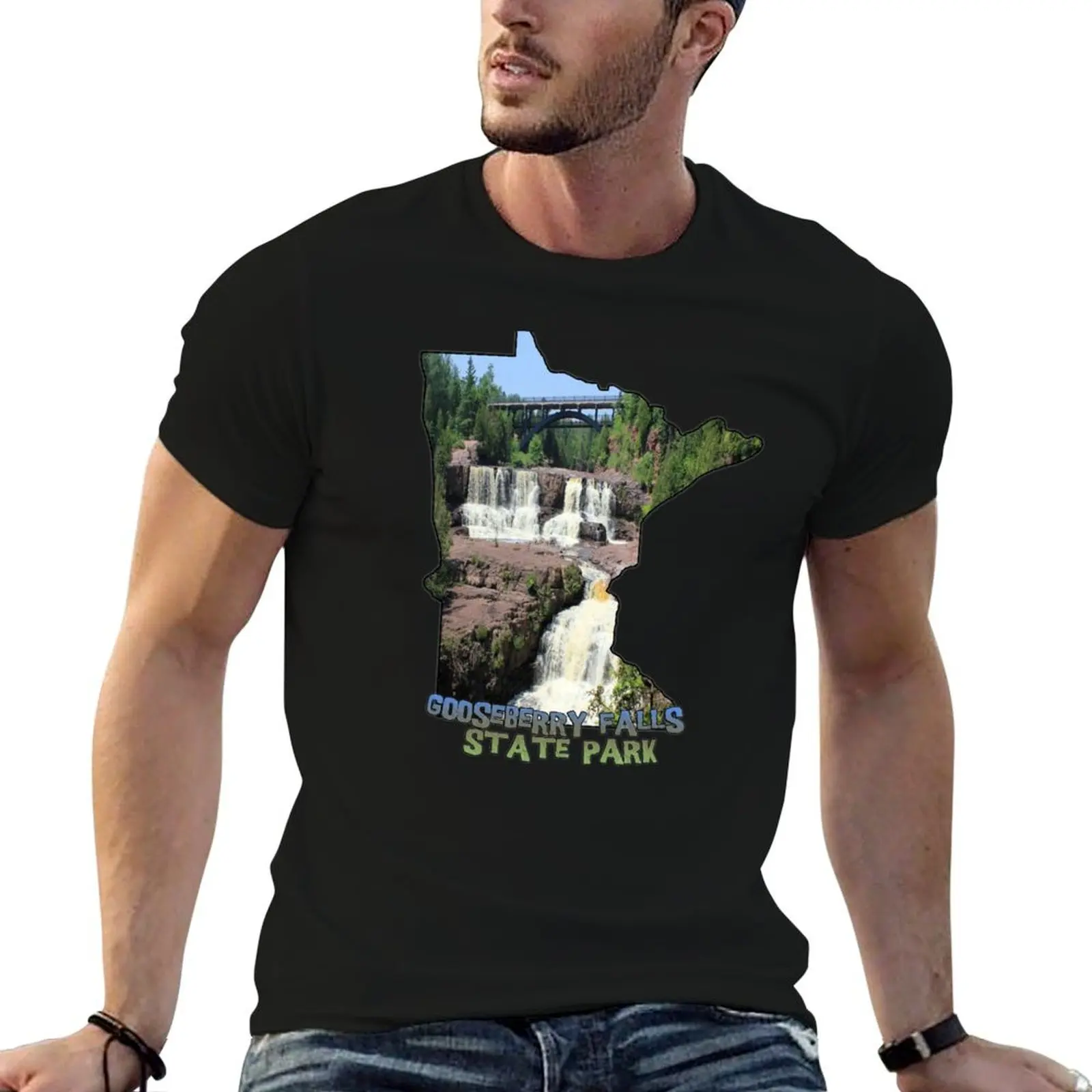 

Minnesota State Outline (Gooseberry Falls State Park) T-Shirt man t shirts for men casual mens graphic t shirts T-Shirt