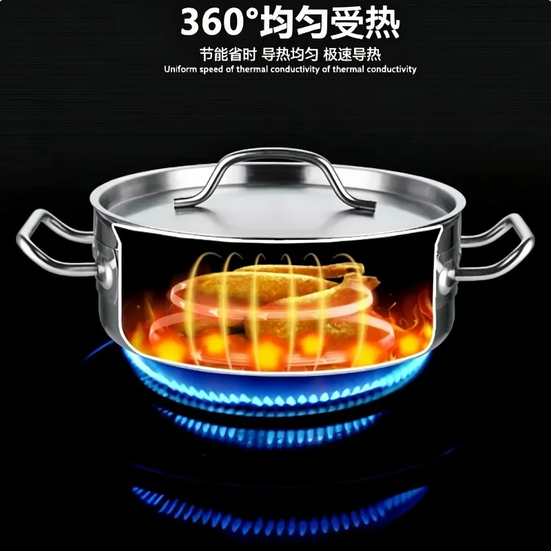 Japanese Cuisine Stainless Steel Binaural Flat Bottom Cooking Utensils Soup Three-layer Covered Bottom Tempura Hot Pot Pot