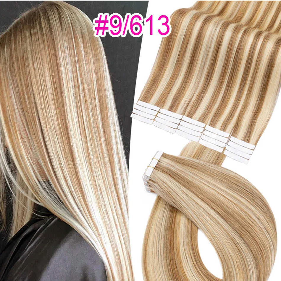 Full Shine Tape in Hair Extensions Human Hair 18 Inch Blonde Remy Human Hair Tape in Extensions Invisible Tape in Hair 20Pcs 50G