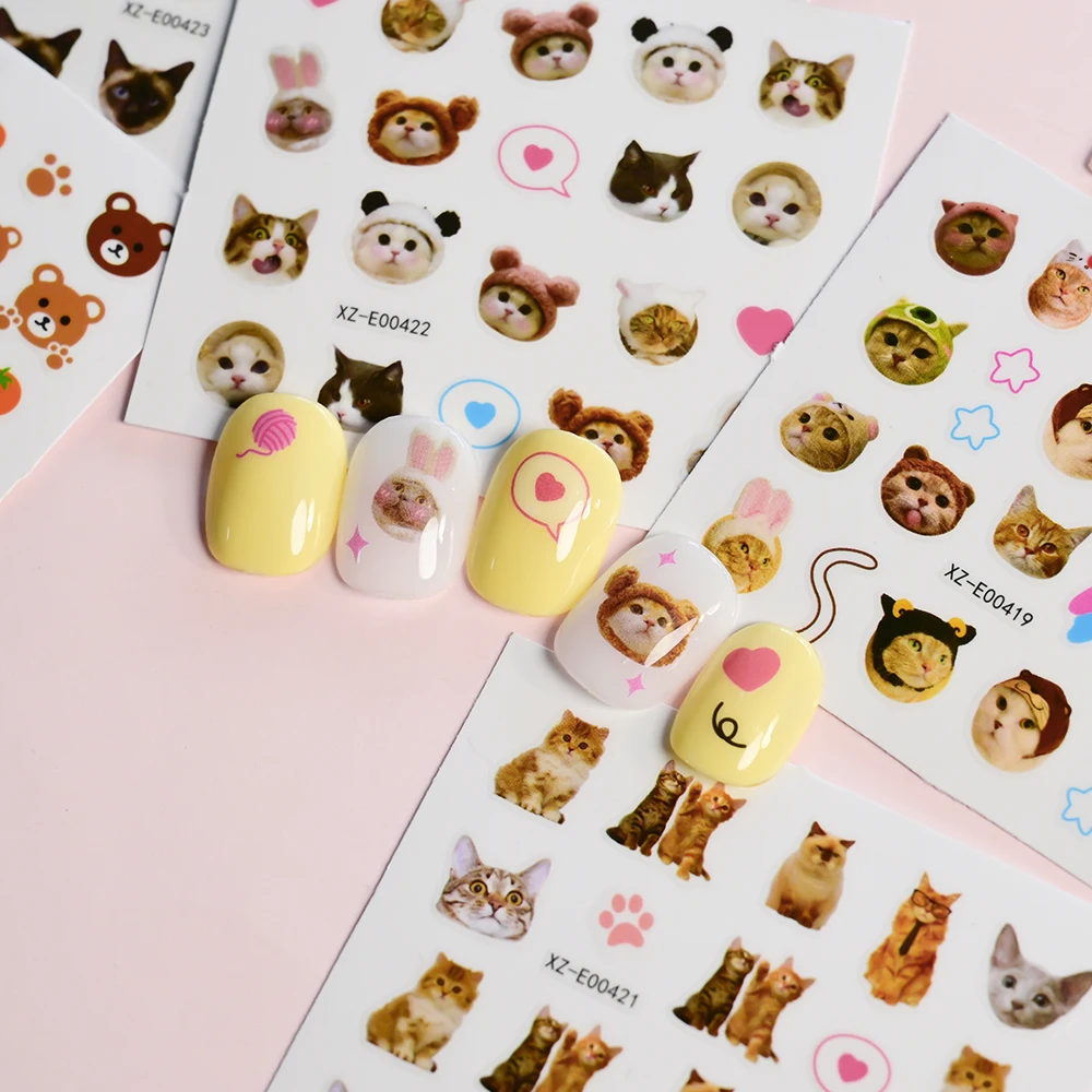 30pcs 사랑스러운 애완 동물 Ins 개 고양이 네일 스티커 귀여운 다른 고양이 디자인 데칼 고양이 발 슬라이더 자기 접착 매니큐어 액세서리