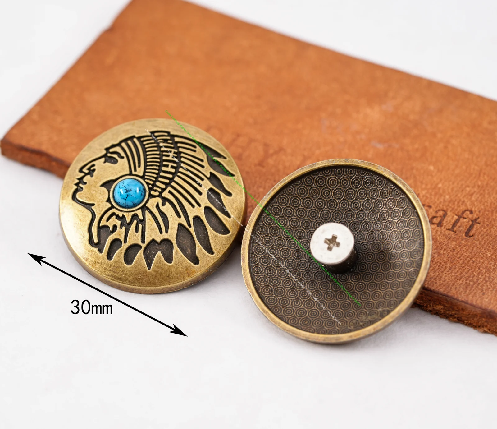 10pcs Retro Brass Turquoise southeast Southwest Indian Head Dress Leathercraft Belt Conchos For leather Handbag Screw Back