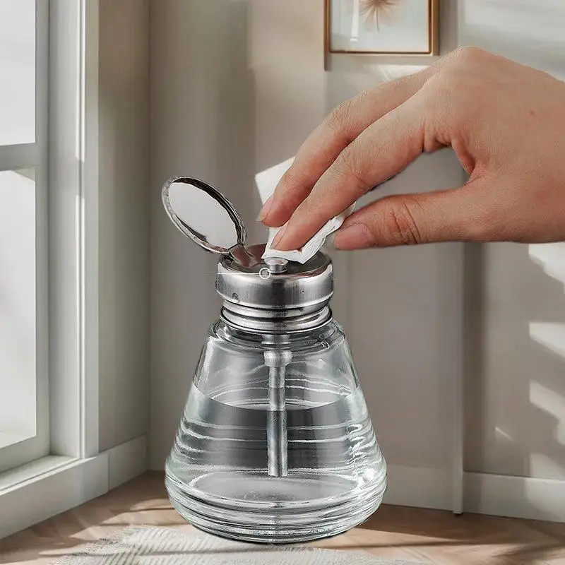 Refillable Glass Nail Storage Bottle – Empty Pump Dispenser for Nail Polish Remover, Liquid Cleaners, and Manicure Use