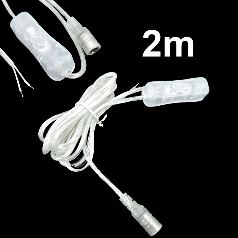 2M 22awg DC 12V kabel żeński przełącznik 304 przycisk przedłużenie złącza przewód zasilający dla LED pasek światła 5.5x2.1mm przezroczysty U